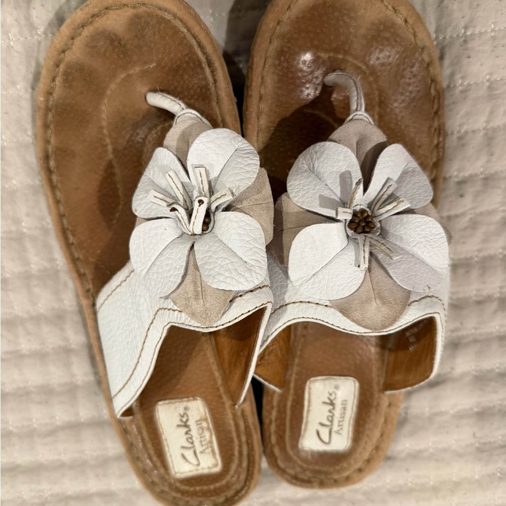 Clarks Artisan White and Brown Sandals
